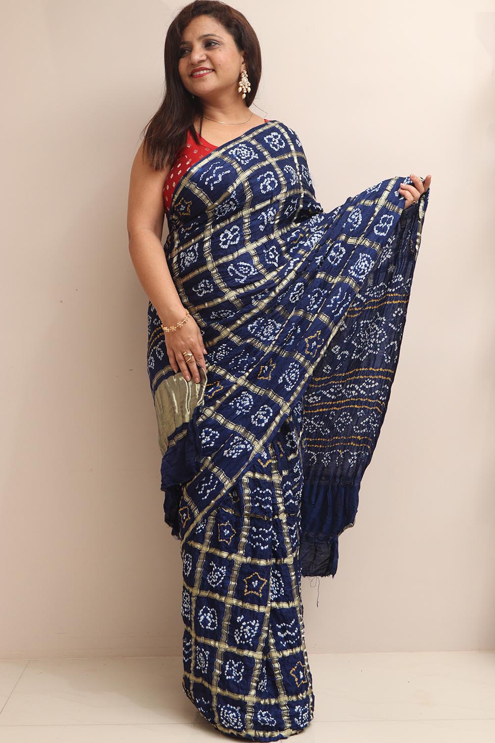 Elegant Blue Bandhani Pure Gajji Silk Gharchola Saree – Luxurion