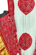 Stunning Red & White Bandhani Gajji Silk Rai Bandhej Saree - Luxurion World