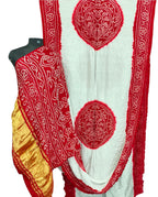Stunning Red & White Bandhani Gajji Silk Rai Bandhej Saree - Luxurion World