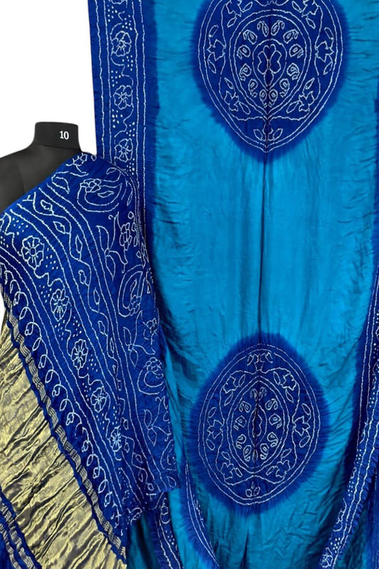 Blue Bandhani Gajji Silk Rai Bandhej Saree - Luxurion World