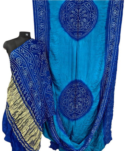 Blue Bandhani Gajji Silk Rai Bandhej Saree - Luxurion World