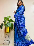 Blue Bandhani Gajji Silk Saree — Rai Bandhej, Festive