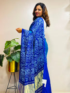Blue Bandhani Gajji Silk Saree — Rai Bandhej, Festive