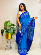 Blue Bandhani Gajji Silk Saree — Rai Bandhej, Festive