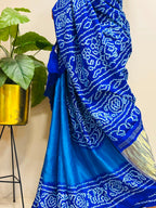 Blue Bandhani Gajji Silk Saree — Rai Bandhej, Festive