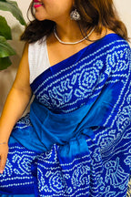 Blue Bandhani Gajji Silk Saree — Rai Bandhej, Festive