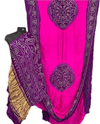 Pink & Purple Bandhani Gajji Silk Rai Bandhej Saree - Luxurion World