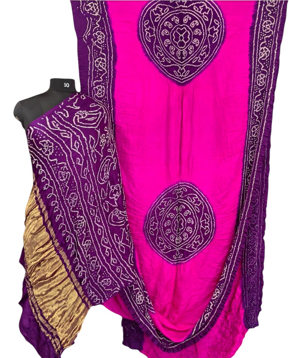 Pink & Purple Bandhani Gajji Silk Rai Bandhej Saree - Luxurion World