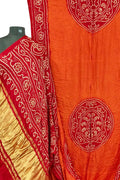 Orange & Red Bandhani Gajji Silk Rai Bandhej Saree - Luxurion World