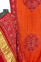 Orange & Red Bandhani Gajji Silk Rai Bandhej Saree - Luxurion World