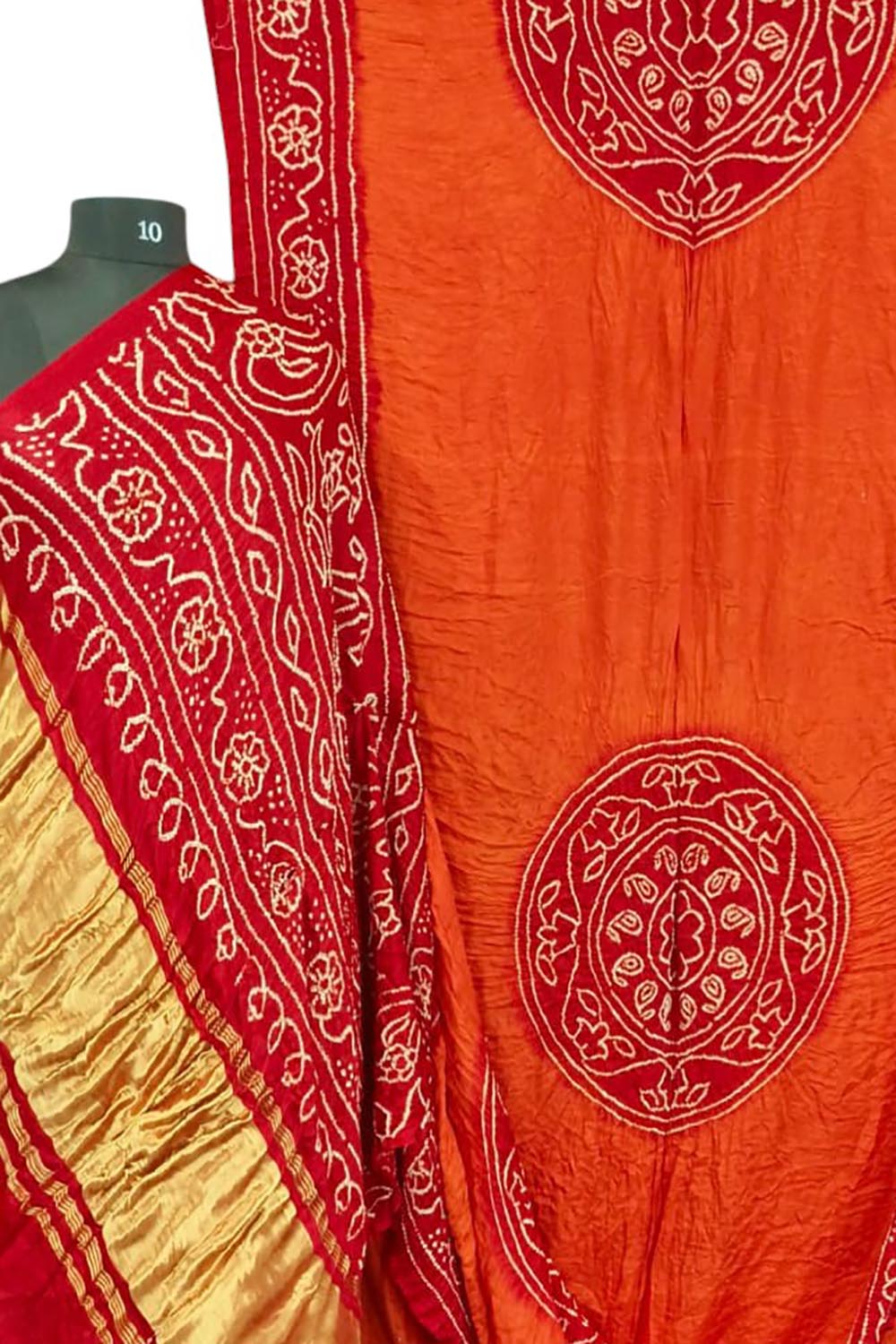 Orange & Red Bandhani Gajji Silk Rai Bandhej Saree - Luxurion World