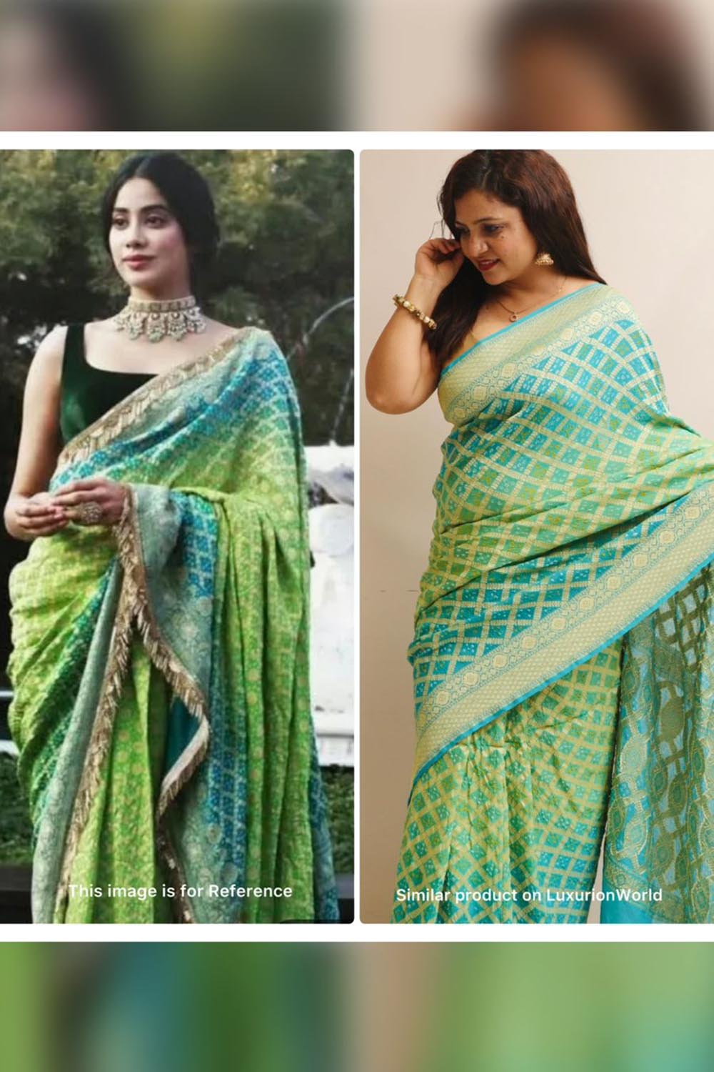 Blue & Green Banarasi Bandhani Pure Georgette Saree - Luxurion World