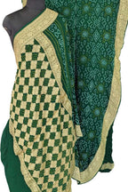 Green Bandhani Hand Bandhej Pure Georgette Saree - Luxurion World