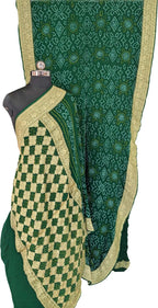Green Bandhani Hand Bandhej Pure Georgette Saree - Luxurion World