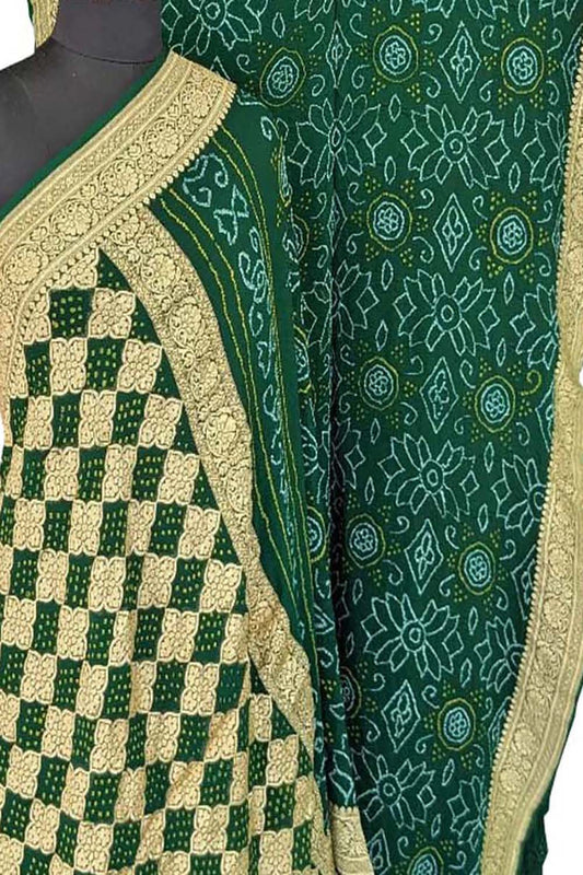 Green Bandhani Hand Bandhej Pure Georgette Saree - Luxurion World