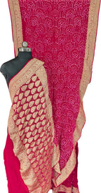 Stunning Pink Bandhani Hand Bandhej Pure Georgette Saree - Luxurion World
