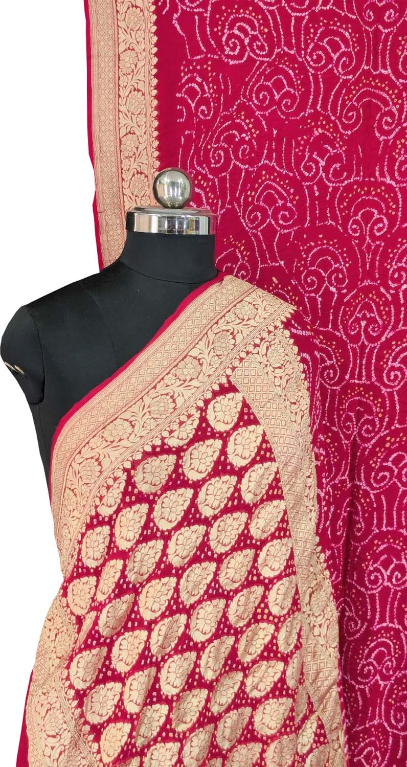 Stunning Pink Bandhani Hand Bandhej Pure Georgette Saree - Luxurion World