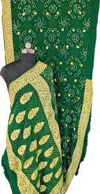 Green Bandhani Rai Bandhej Pure Georgette Saree - Luxurion World