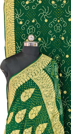 Green Bandhani Rai Bandhej Pure Georgette Saree - Luxurion World