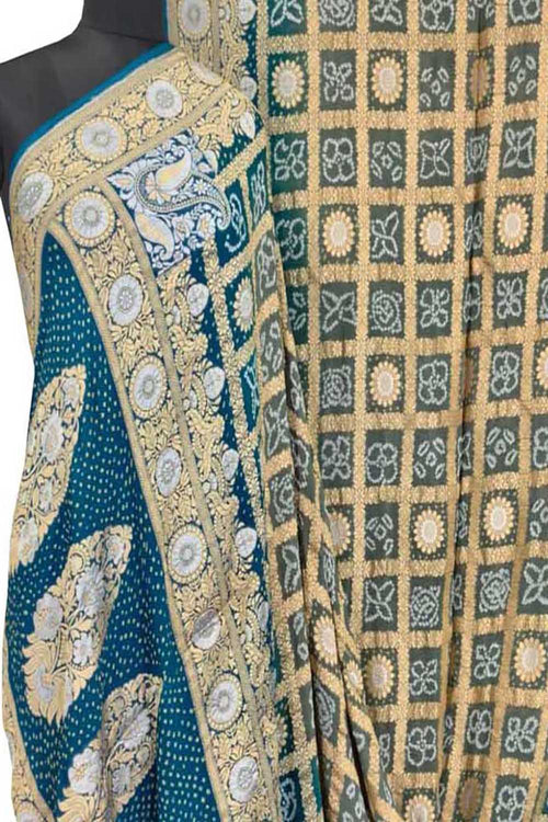 Blue Bandhani Bandhej Pure Georgette Sona Roopa Saree - Luxurion World