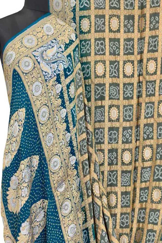 Blue Bandhani Bandhej Pure Georgette Sona Roopa Saree - Luxurion World