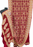Red Bandhani Bandhej Pure Georgette Sona Roopa Saree - Luxurion World