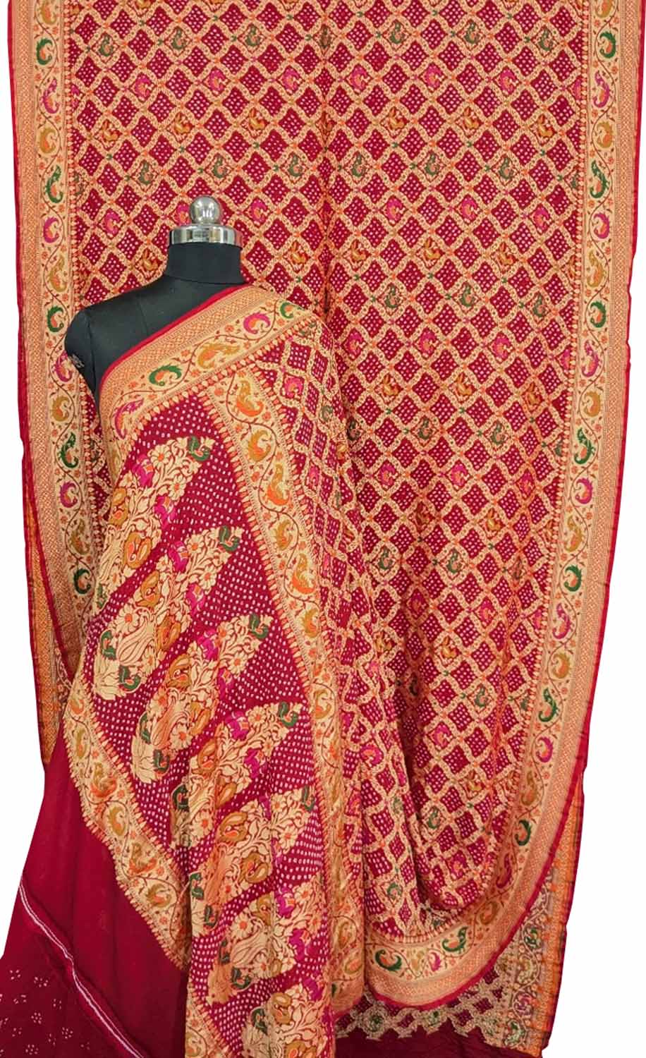 Stunning Pink Bandhani Bandhej Pure Georgette Meenakari Saree - Luxurion World