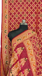 Stunning Pink Bandhani Bandhej Pure Georgette Meenakari Saree - Luxurion World