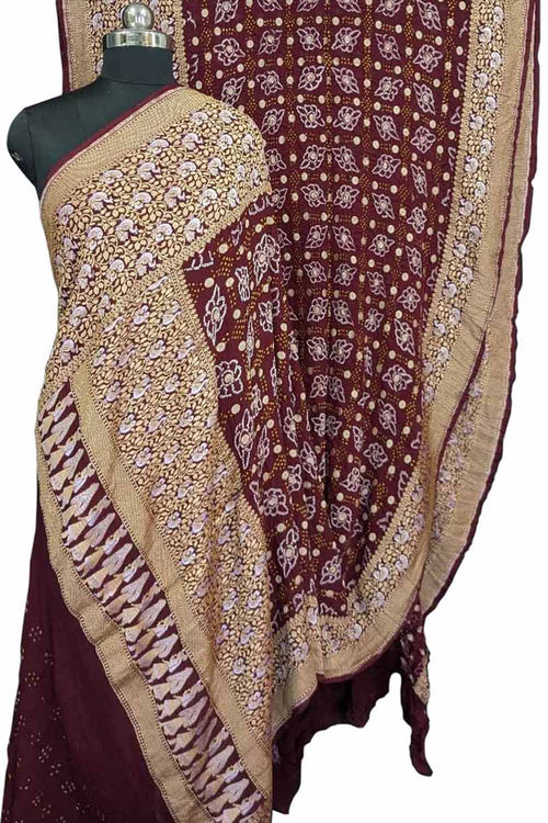 Elegant Maroon Bandhani Bandhej Pure Georgette Sona Roopa Saree - Luxurion World