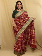 Maroon Bandhani Gharchola Madhurai Cotton Baraat Design Border Saree - Luxurion World