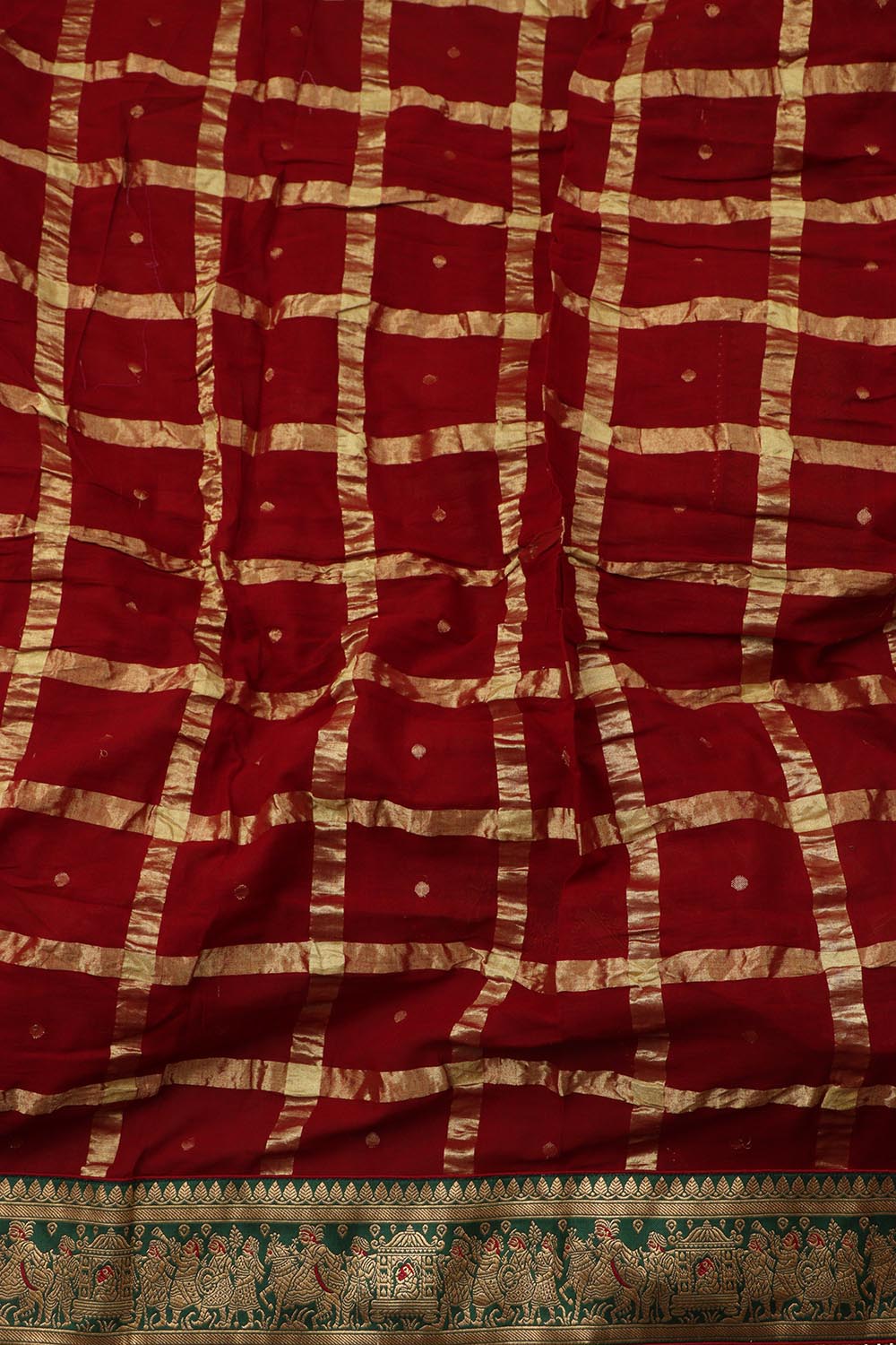 Maroon Bandhani Gharchola Madhurai Cotton Baraat Design Border Saree - Luxurion World