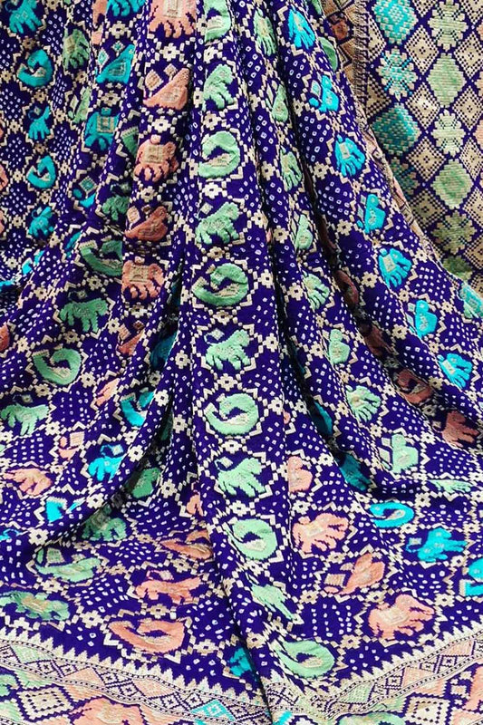 Blue Banarasi Bandhani Pure Georgette Meenakari Saree - Luxurion World