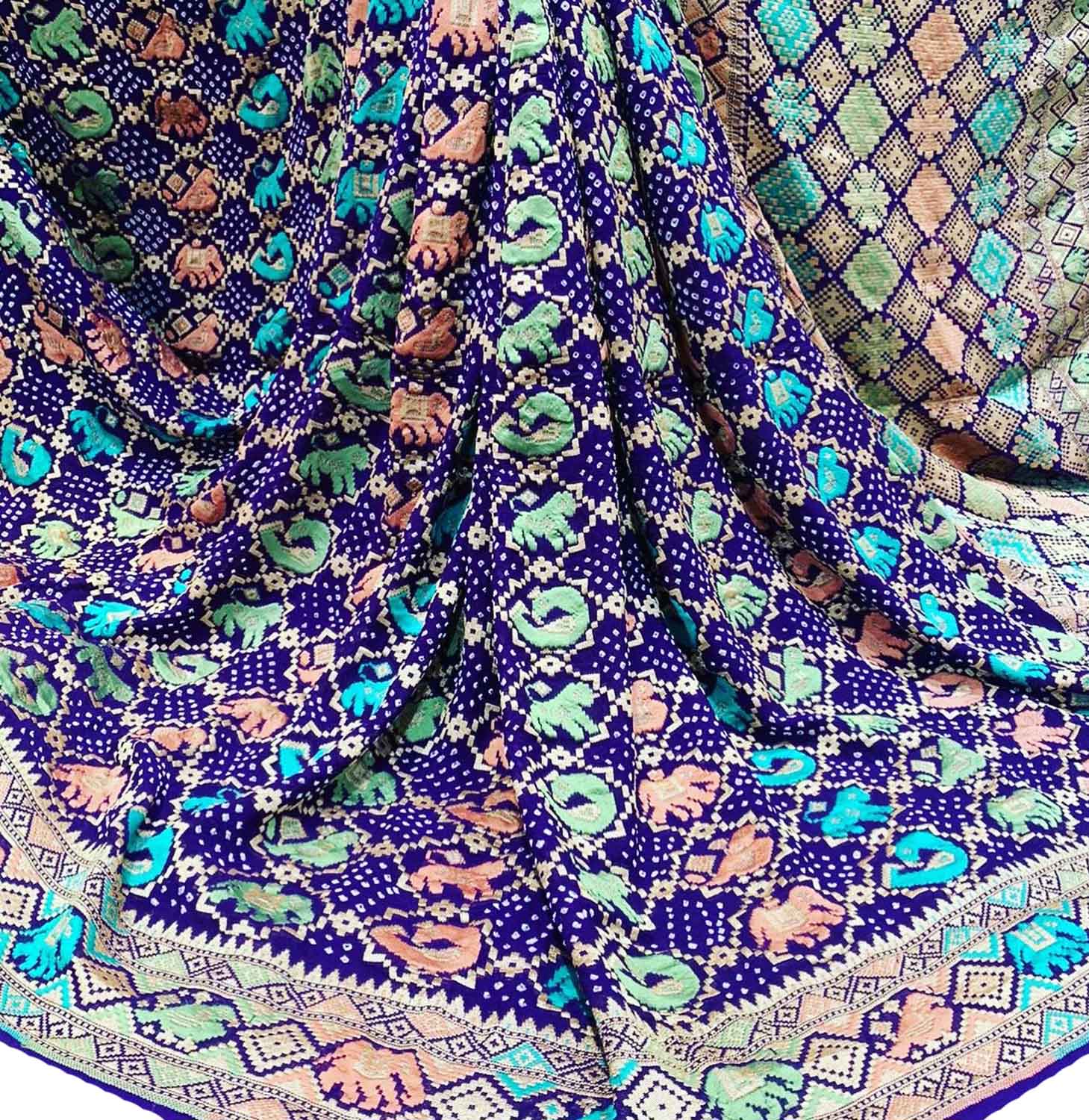 Blue Banarasi Bandhani Pure Georgette Meenakari Saree - Luxurion World