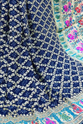 Blue Banarasi Bandhani Pure Georgette Meenakari Saree - Luxurion World