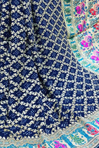 Blue Banarasi Bandhani Pure Georgette Meenakari Saree - Luxurion World