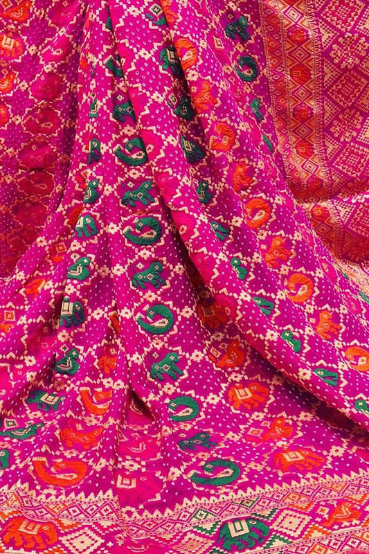 Pink Banarasi Bandhani Pure Georgette Meenakari Saree - Luxurion World