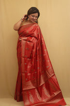 Red Bhagalpur Tussar Moonga Silk Saree - Luxurion World
