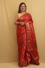 Red Bhagalpur Tussar Moonga Silk Saree - Luxurion World