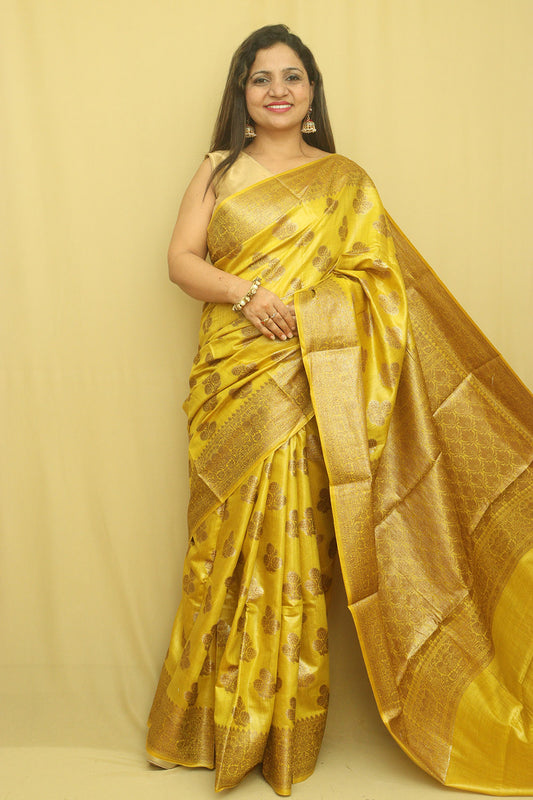 Yellow Bhagalpur Tussar Moonga Silk Saree