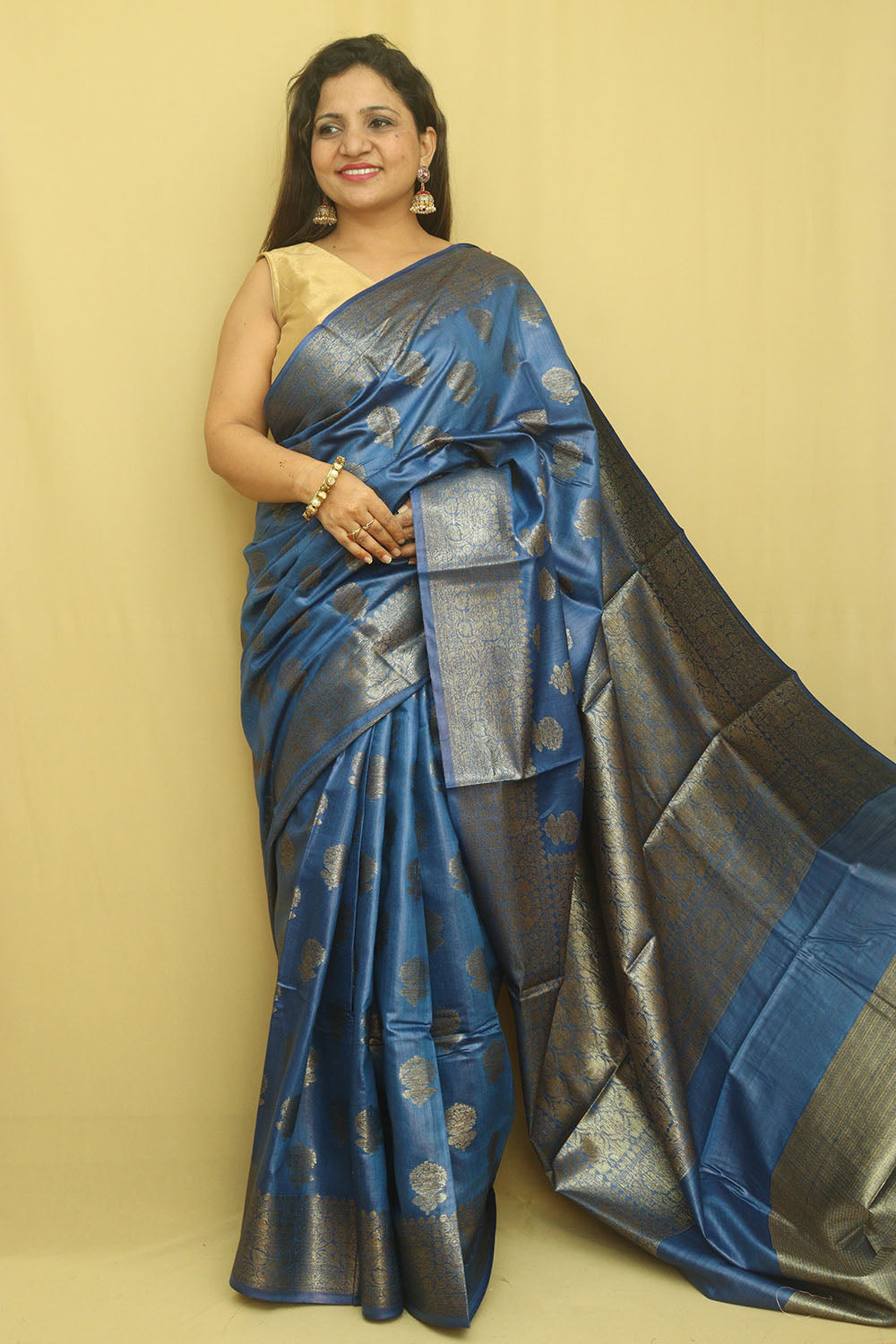 Blue Bhagalpur Tussar Moonga Silk Saree - Luxurion World