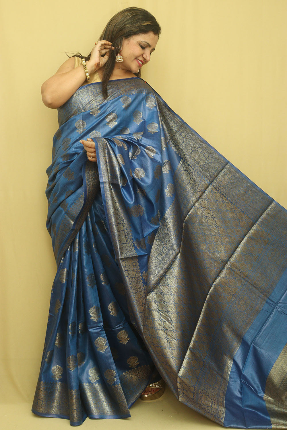 Blue Bhagalpur Tussar Moonga Silk Saree - Luxurion World