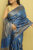 Blue Bhagalpur Tussar Moonga Silk Saree - Luxurion World