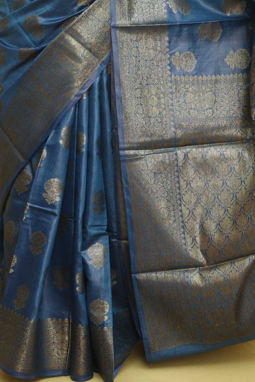 Blue Bhagalpur Tussar Moonga Silk Saree - Luxurion World