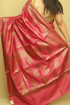 Pinkish Red Bhagalpur Tussar Moonga Silk Saree - Luxurion World