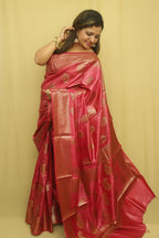 Pinkish Red Bhagalpur Tussar Moonga Silk Saree - Luxurion World