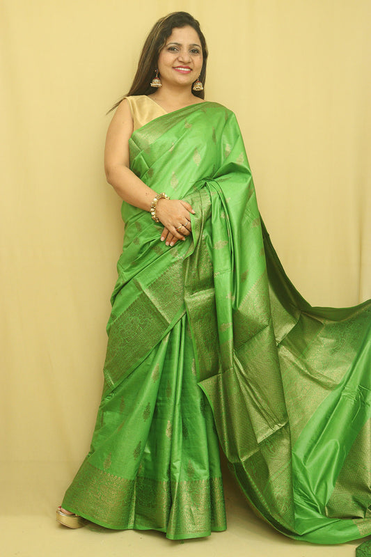 Green Bhagalpur Silk Saree - Luxurion World