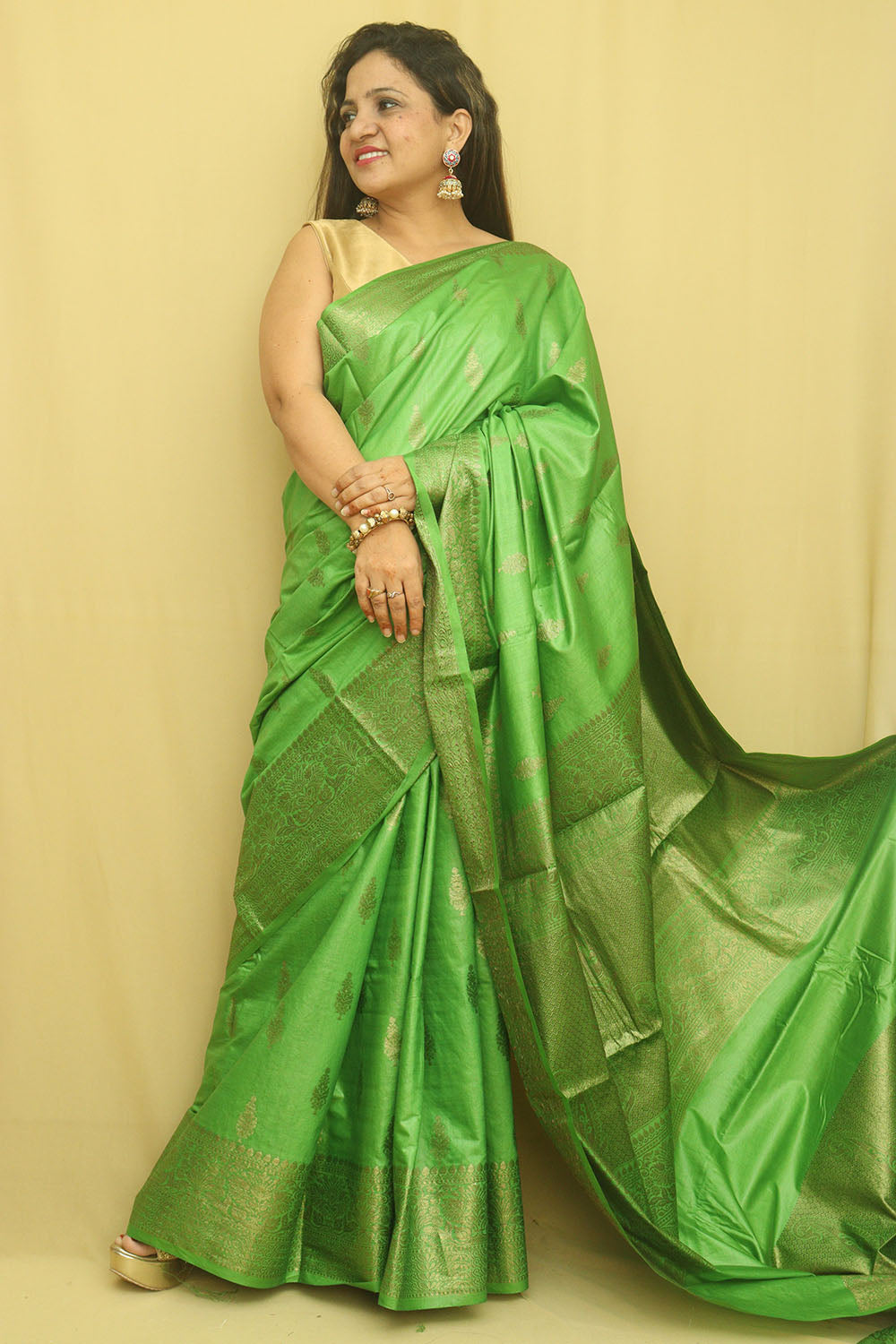 Green Bhagalpur Silk Saree - Luxurion World