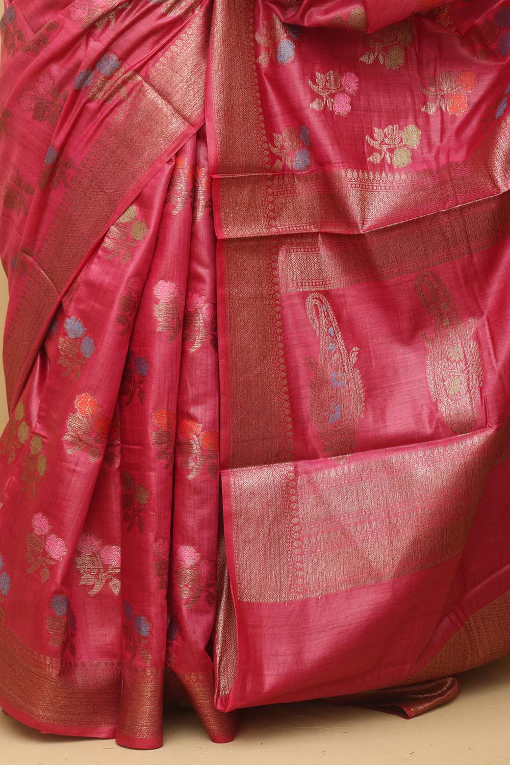 Pink Bhagalpur Tussar Moonga Silk Saree - Luxurion World