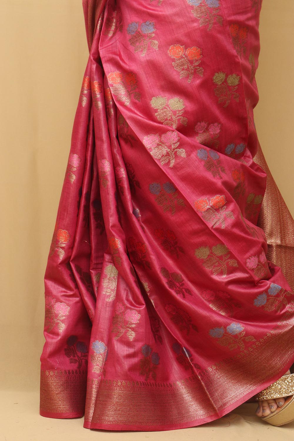 Pink Bhagalpur Tussar Moonga Silk Saree - Luxurion World
