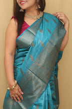 Blue Bhagalpur Tussar Moonga Silk Saree - Luxurion World